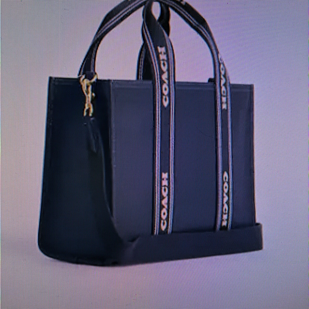New with Tags Coach Denim Navy Blue Smith Tote with Gold Accents